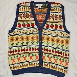 VTG Y2K knit vest leaf buttons autumn fall grandma teacher core Large